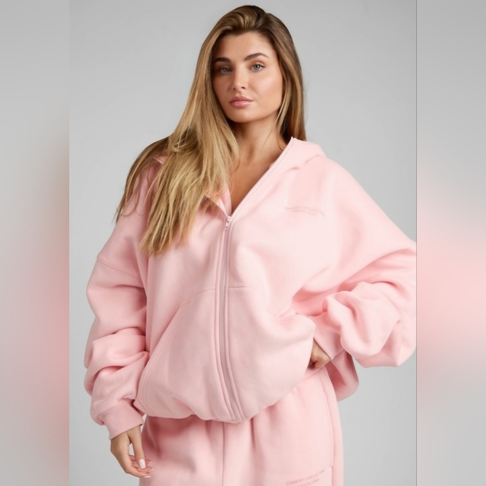 Comfrt Oversized Relaxed Full-Zip Hooded Sweatshirt- In BUBBLEGUM!! UNISEX!!